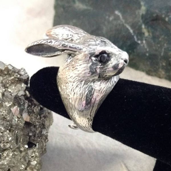 Big BUNNY RABBIT Face Head Sterling Silver Ring Unique! STATEMENT Adjustable Design