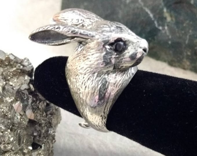 Big BUNNY RABBIT Face Head Sterling Silver Ring Unique! STATEMENT Adjustable Design