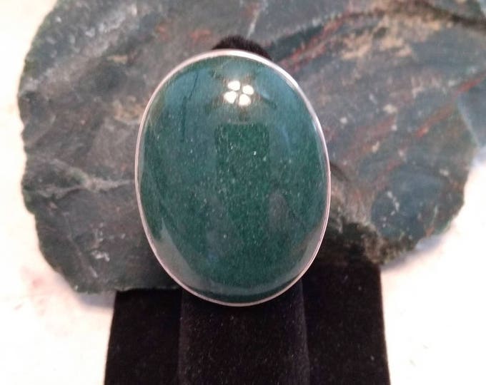 GREEN AVENTURINE Stone STATEMENT Ring Sterling Silver Size 8