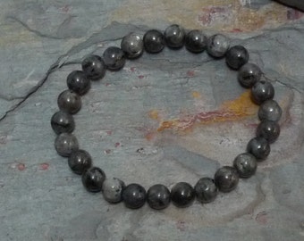 LARKAVITE (BLACK LABRADORITE) Chakra Stretch Bracelet All Natural Semi-Precious Stones Healing Metaphysical