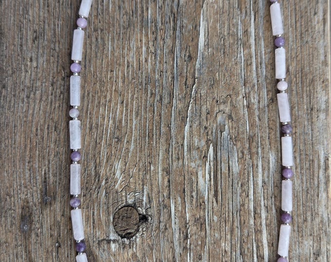 ROSE QUARTZ LEPIDOLITE Small Stone Natural Gemstone Sterling Silver Necklace