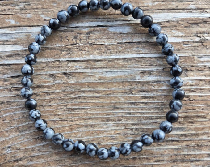 SNOWFLAKE OBSIDIAN Small Bead Chakra Stretch Bracelet All Natural Semi-Precious Stones Healing Metaphysical