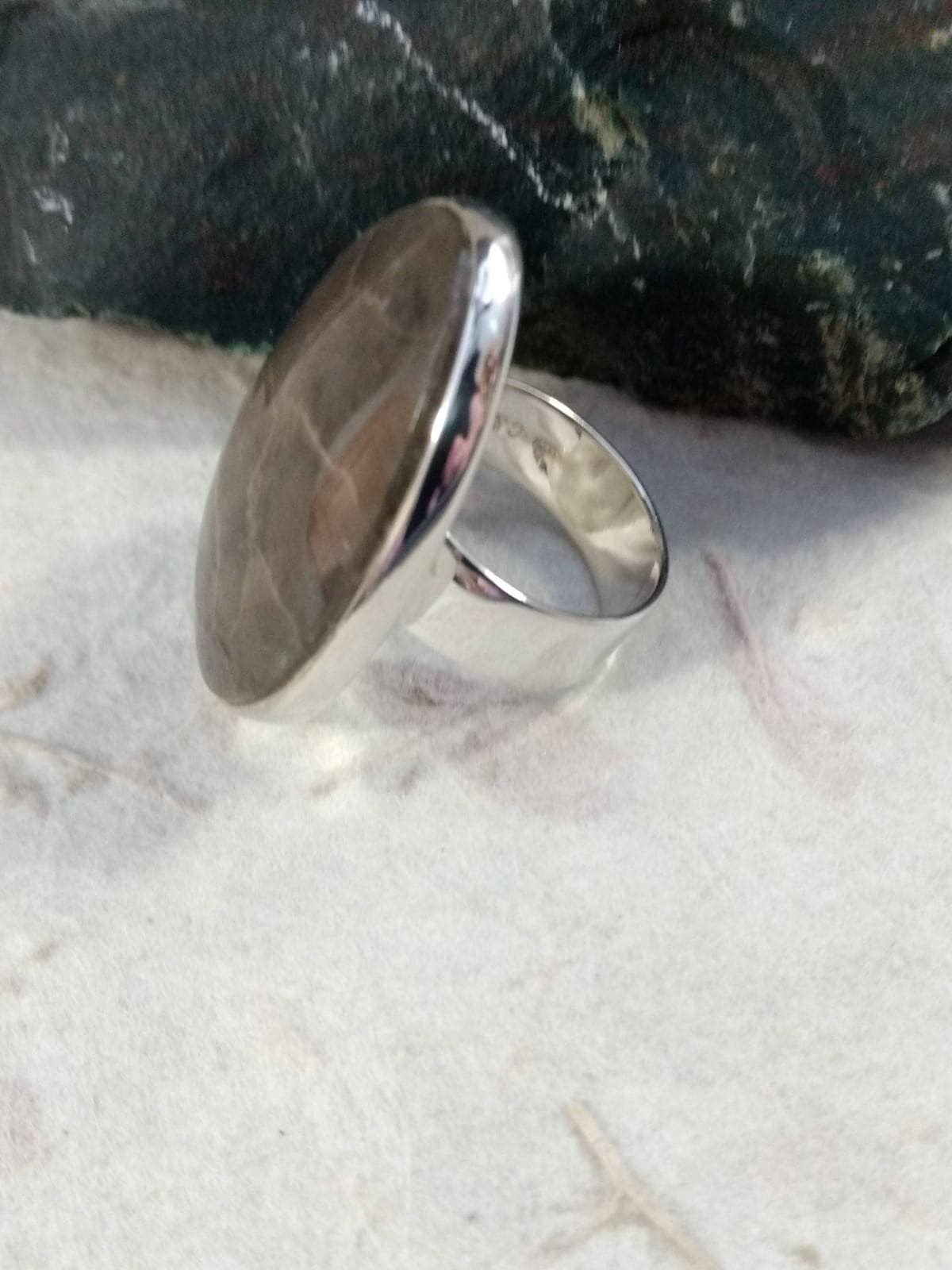 Coral Fossil Stone Ring Size 7