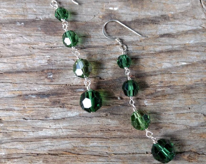 SWAROVSKI: 2 Shades of Greens Crystal Colorful Wedding Prom Earrings Sterling Silver