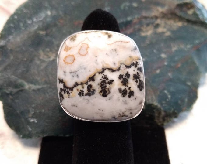OCEAN JASPER Stone STATEMENT Ring Sterling Silver Size 8