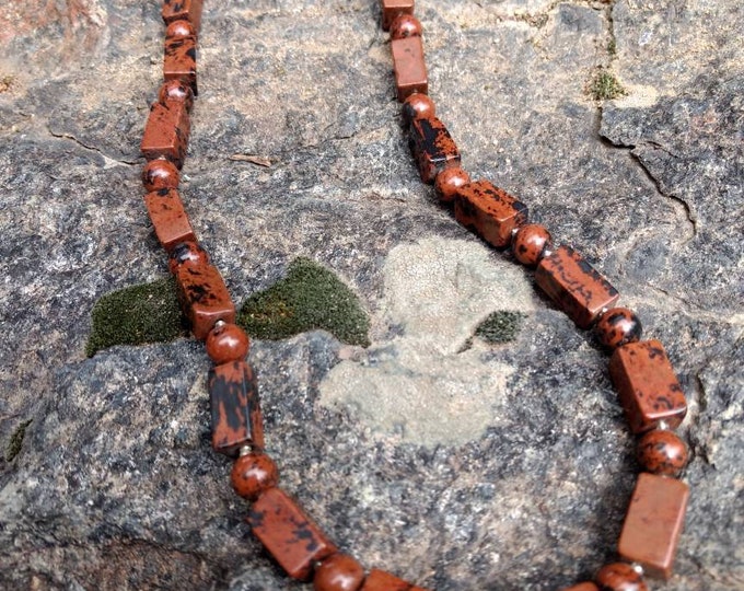 Mahogany Obsidian Natural Gemstone Sterling Silver Necklace