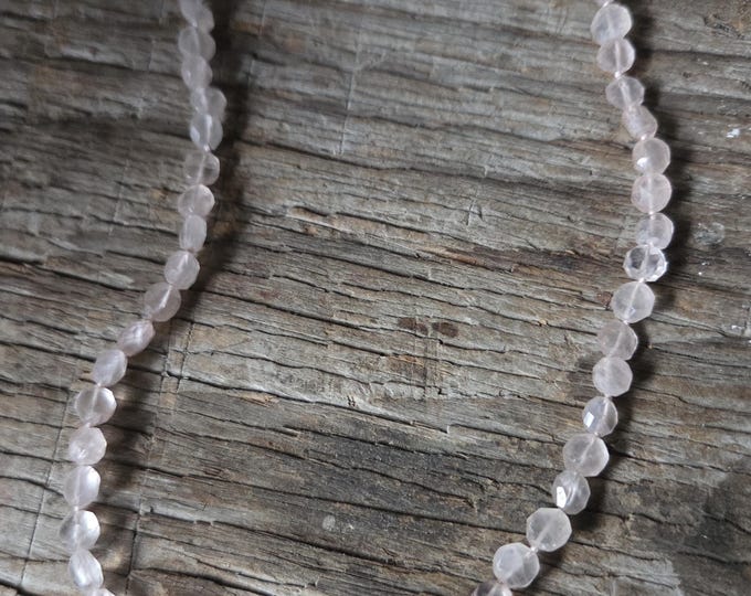 FACETED ROSE QUARTZ Stone Natural Gemstone Sterling Silver Necklace