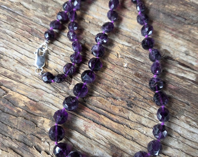 FACETED AMETHYST COIN Stone Natural Gemstone Sterling Silver Necklace