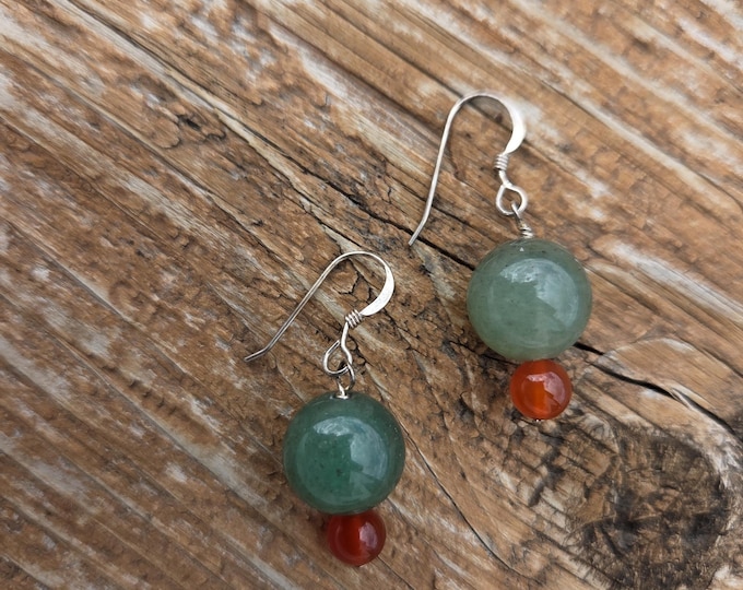 Green Aventurine Carnelian Gemstone Earrings Sterling Silver Natural Stone