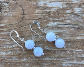 Blue Lace Agate Faceted Gemstone Earrings Sterling Silver Natural Stone