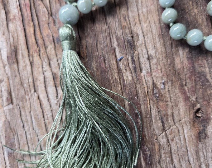 MALA: JADE Beads Silk Tassel Necklace 108 Count Plus Guru Bead