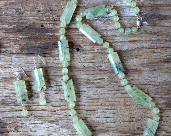 PREHNITE Necklace & Earrings (SET) Sterling Silver Clasp All Natural Semi-Precious Stones Healing Metaphysical