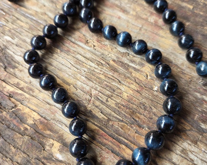 Set: Blue Tigereye Neclace and Earrings Natural Gemstone Sterling Silver