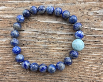 LARIMAR Lapis Lazuli GENUINE Chakra Stretch Bracelet All Natural Semi-Precious Stones Healing Metaphysical