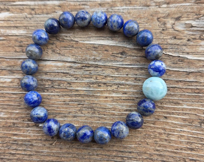 LARIMAR Lapis Lazuli GENUINE Chakra Stretch Bracelet All Natural Semi-Precious Stones Healing Metaphysical