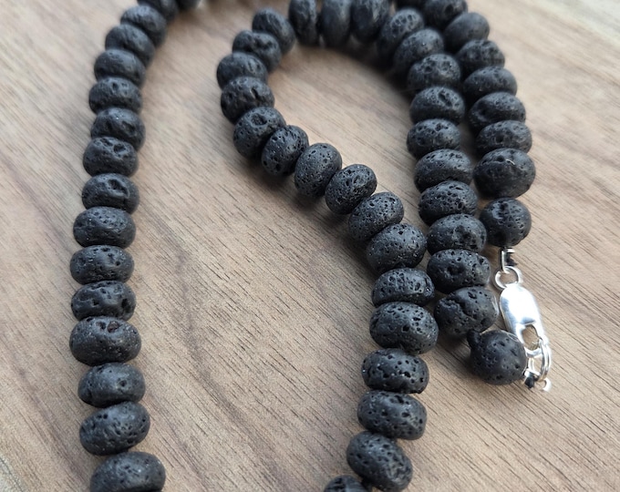 Lava Black Natural Gemstone Sterling Silver Necklace