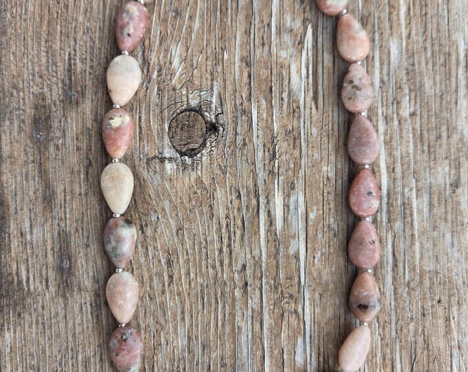 LEPIDOLITE (PINK) Teardrop Chakra Necklace All Natural Semi-Precious Stones Healing Metaphysical