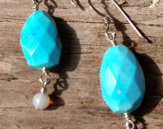 SLEEPING BEAUTY TURQUOISE (American) & Opal (Australian) Gemstone Earrings Sterling Silver Natural Stone