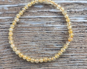 CITRINE Small Bead Chakra Stretch Bracelet All Natural Semi-Precious Stones Healing Metaphysical