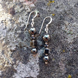 Hematite Gemstone Earrings Sterling Silver Natural Stone
