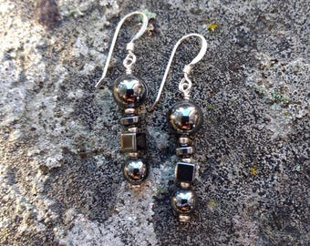 Hematite Gemstone Earrings Sterling Silver Natural Stone