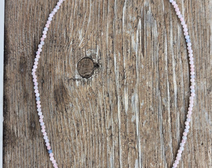 MULTI AQUAMARINE Morganite TINY Small Bead Sterling Silver Necklace