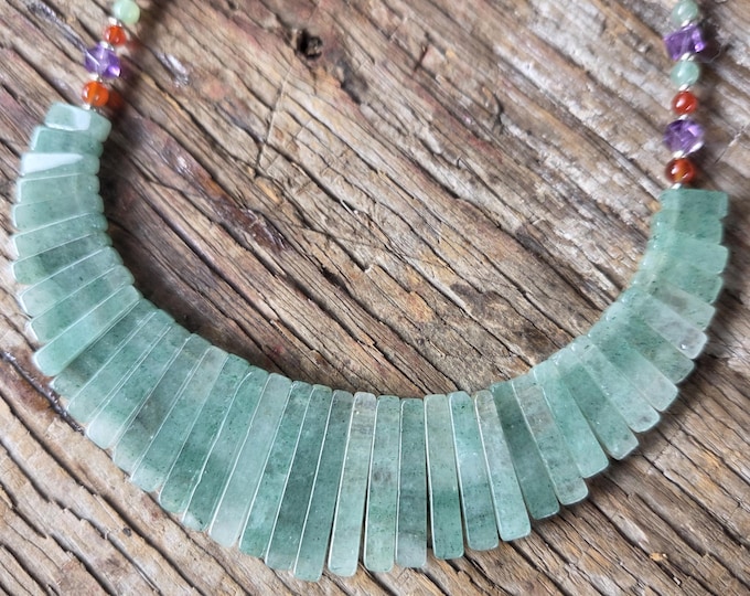 Green Aventurine Carnelian Amethyst Sterling Silver Necklace