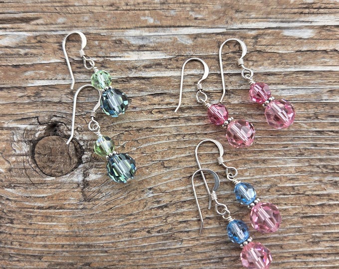 3 Pairs Swarovski Crystal Colorful Wedding Prom Everyday Sterling Silver Earrings