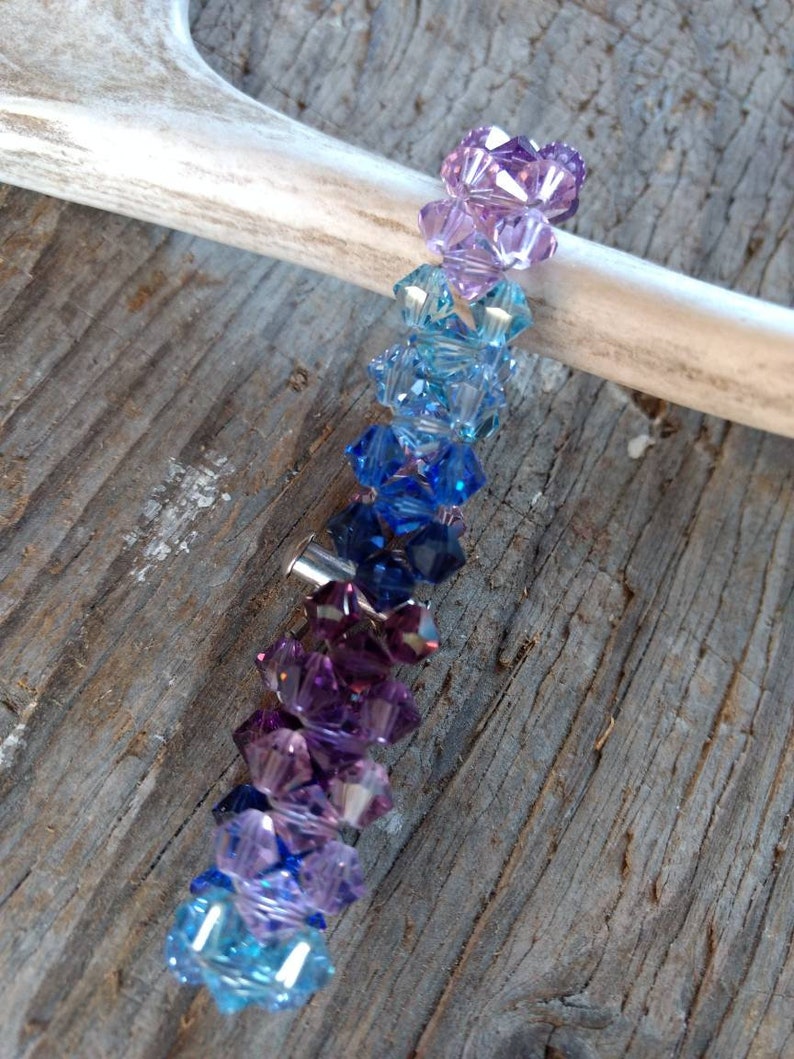 Swarovski Crystal Woven Bracelet Sterling Silver Blue & Purple Chevron image 1