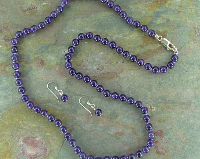 Amethyst Natural Gemstone Sterling Silver Necklace & Earring Set (choose length)