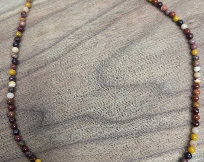 HICORITE MOUKAITE JASPER Small Round Bead Necklace All Natural Semi-Precious Stones Healing Metaphysical