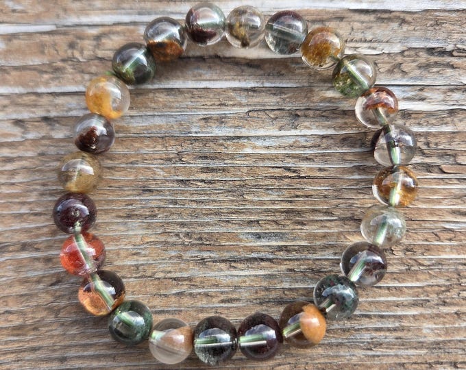 GARDEN QUARTZ Chakra Stretch Bracelet All Natural Semi-Precious Stones Healing Metaphysical