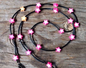 SALE: Whimsical STRS Fimo Polymer Clay, Glass Beads, Rubber Tubing Eyeglass Chain