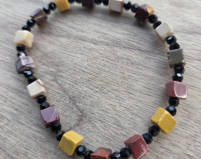 Hicorite Moukaite JASPER Swarovski Chakra Stretch Bracelet All Natural Semi-Precious Stones Healing Metaphysical