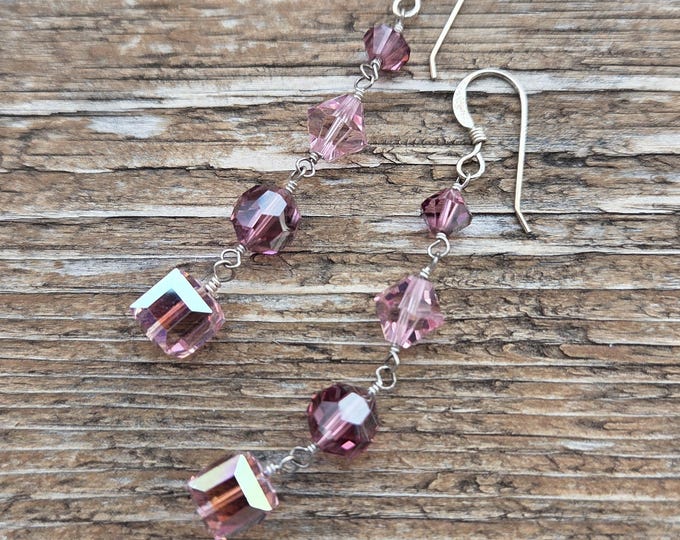 SWAROVSKI: Pink Crystal Colorful Wedding Prom Earrings Sterling Silver