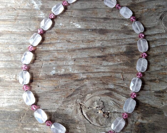 Faceted Rose Quartz & Swarovski Sterling Silver Necklace