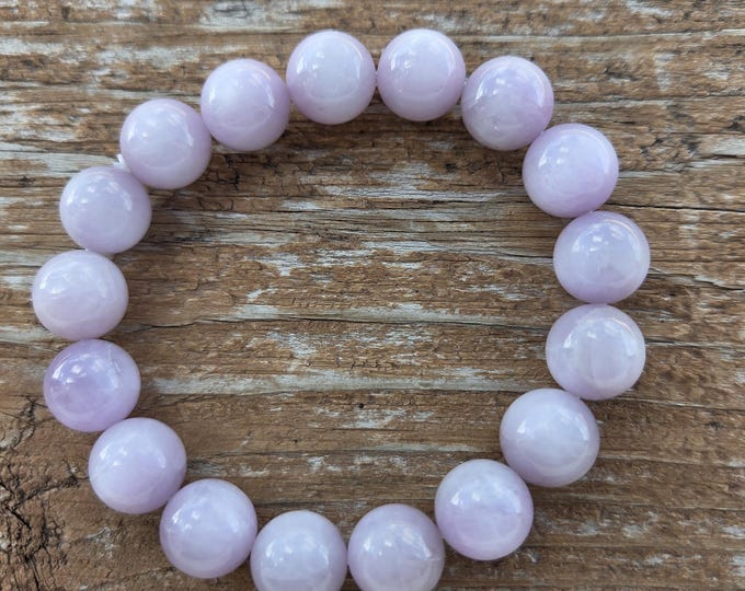 PINK KUNZITE Large Bead Chakra Stretch Bracelet All Natural Semi-Precious Stones Healing Metaphysical