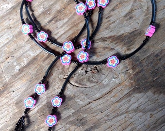 SALE: Pretty BRIGHT CHOOSE Style Flowers Spring Fimo Polymer Clay and Glass Beads Eyeglass Chain