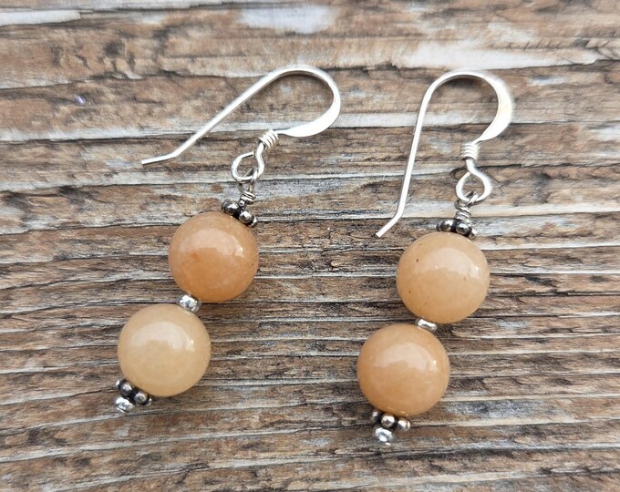 PEACH AVENTURINE Gemstone Earrings Sterling Silver Natural Stone