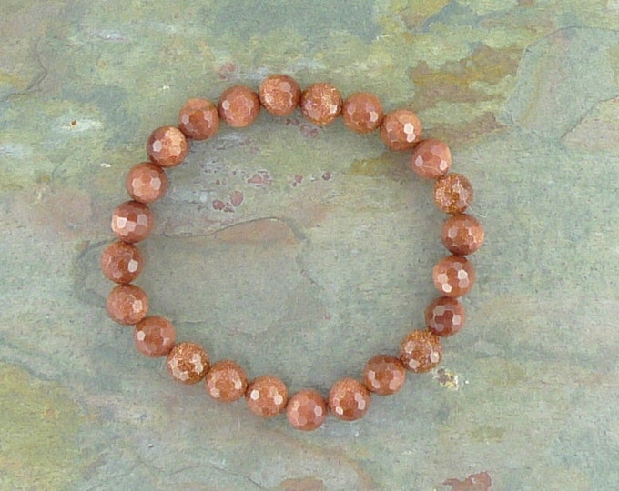 GOLDSTONE (Faceted) Chakra Stretch Bracelet All Natural Semi-Precious Stones Healing Metaphysical