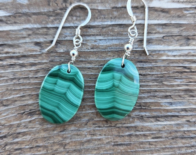 MALACHITE Gemstone Earrings Sterling Silver Natural Stone
