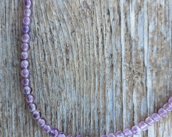 AMETHYST Small Round Bead Necklace All Natural Semi-Precious Stones Healing Metaphysical
