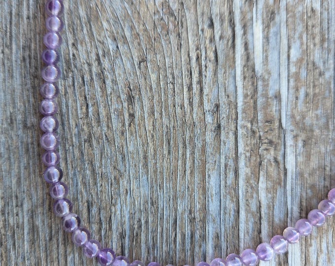 AMETHYST Small Round Bead Necklace All Natural Semi-Precious Stones Healing Metaphysical