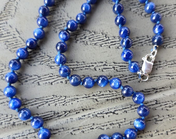 KYANITE Knotted Necklace All Natural Semi-Precious Stones Healing Metaphysical
