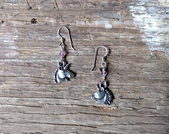 Unicorn w/ Light Purple Swarovski Cyrstal Sterling Silver Earrings