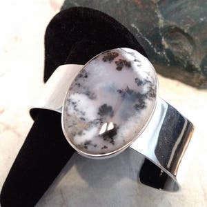 DENDRITIC AGATE Stone STATEMENT Cuff Bracelet Sterling Silver Wide Band Wow!