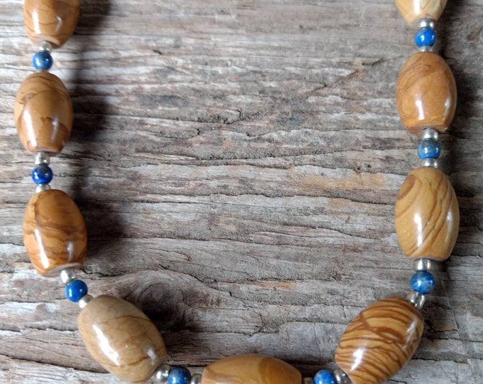 Scenic Jasper & Lapis Lazuli Chakra Necklace All Natural Semi-Precious Stones Healing Metaphysical