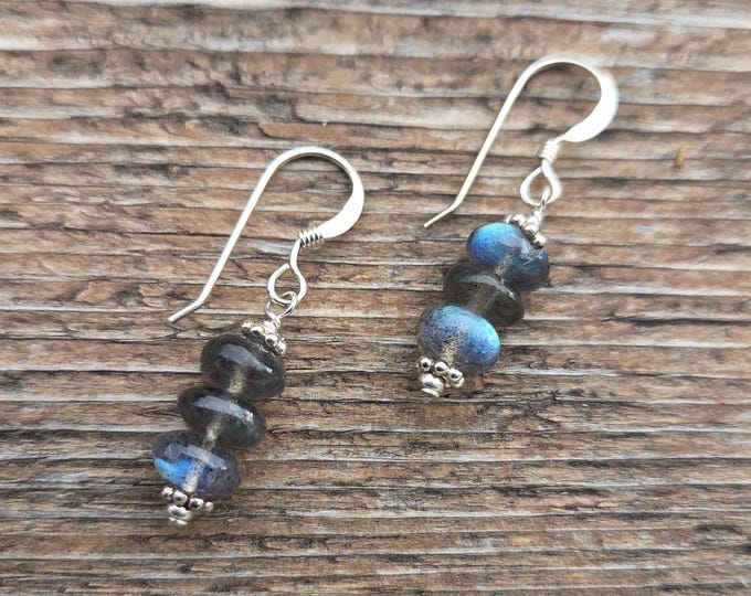 LABRADORITE Gemstone Earrings Sterling Silver Natural Stone