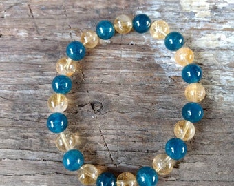 APATITE & CITRINE Chakra Stretch Bracelet All Natural Semi-Precious Stones Healing Metaphysical