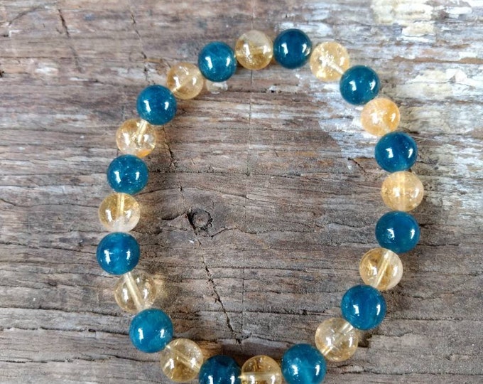 APATITE & CITRINE Chakra Stretch Bracelet All Natural Semi-Precious Stones Healing Metaphysical